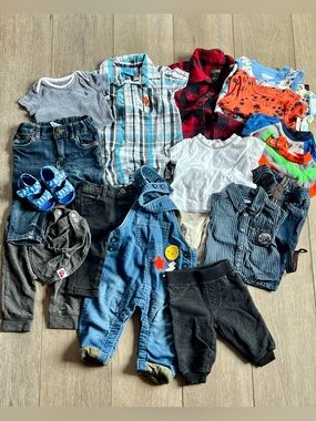 Baby Boys Mixed Outfit Bundle - Blue, Red, Gray